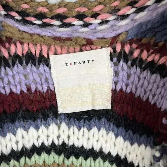 T Party Multi-Color Fringe Knit Maxi Cardigan Size M Medium - Picture 4 of 5